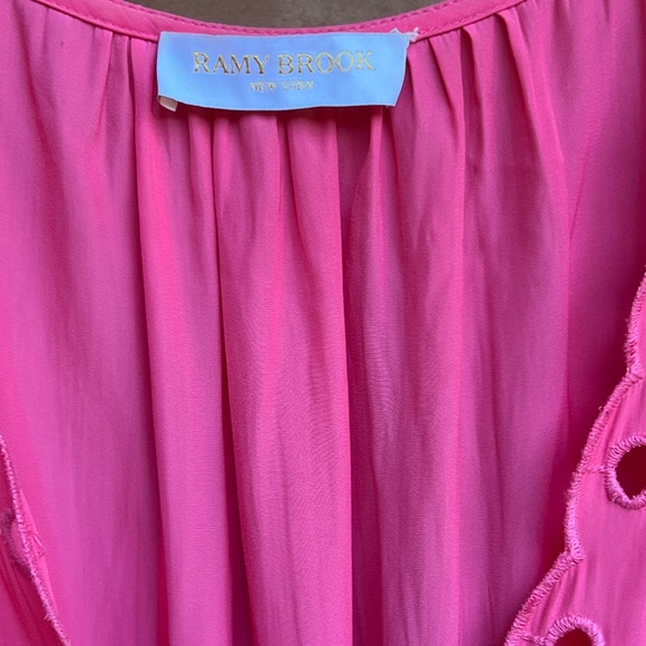 Ramy Brook Dress Mini Sz L Rochelle Style PunchPink ColorEmbroidery Sleeve/Skirt - Picture 6 of 8